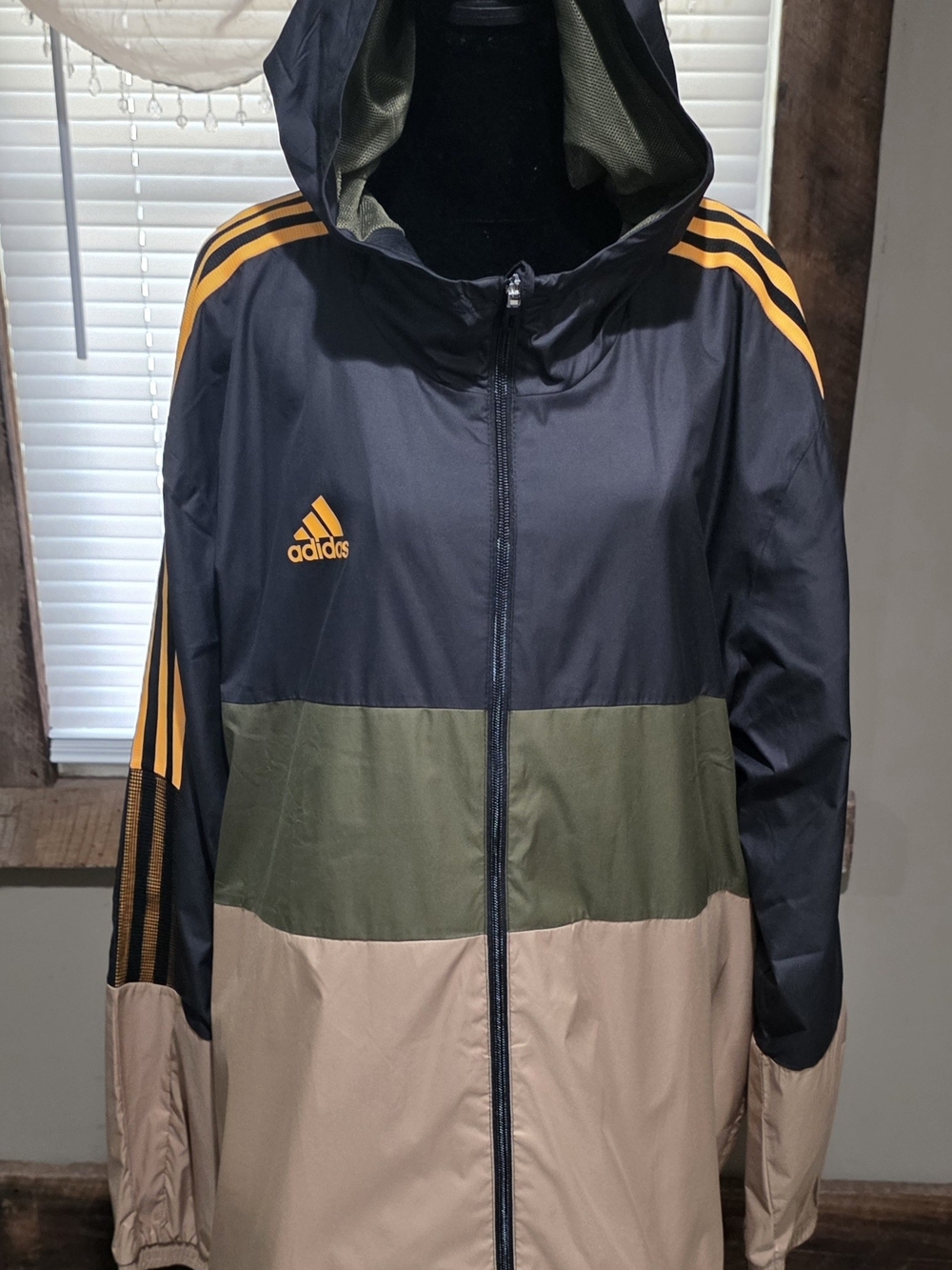 Adidas Men’s Colorblock Hooded Windbreaker Jacket - Black/Olive/Tan